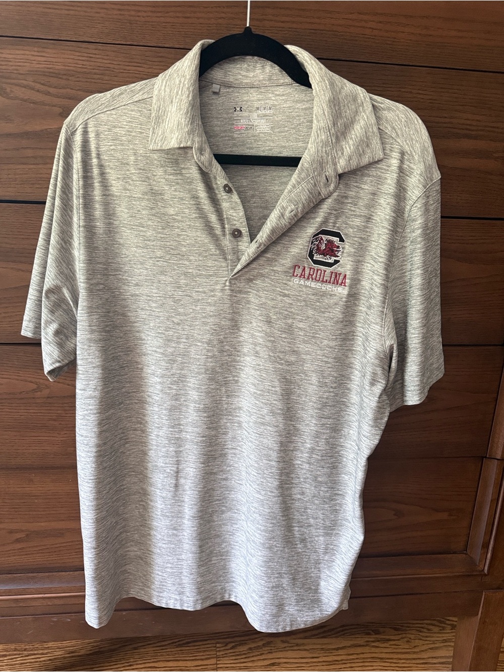 Under Armour Heather Gray Carolina Polo with Garnet Logo
